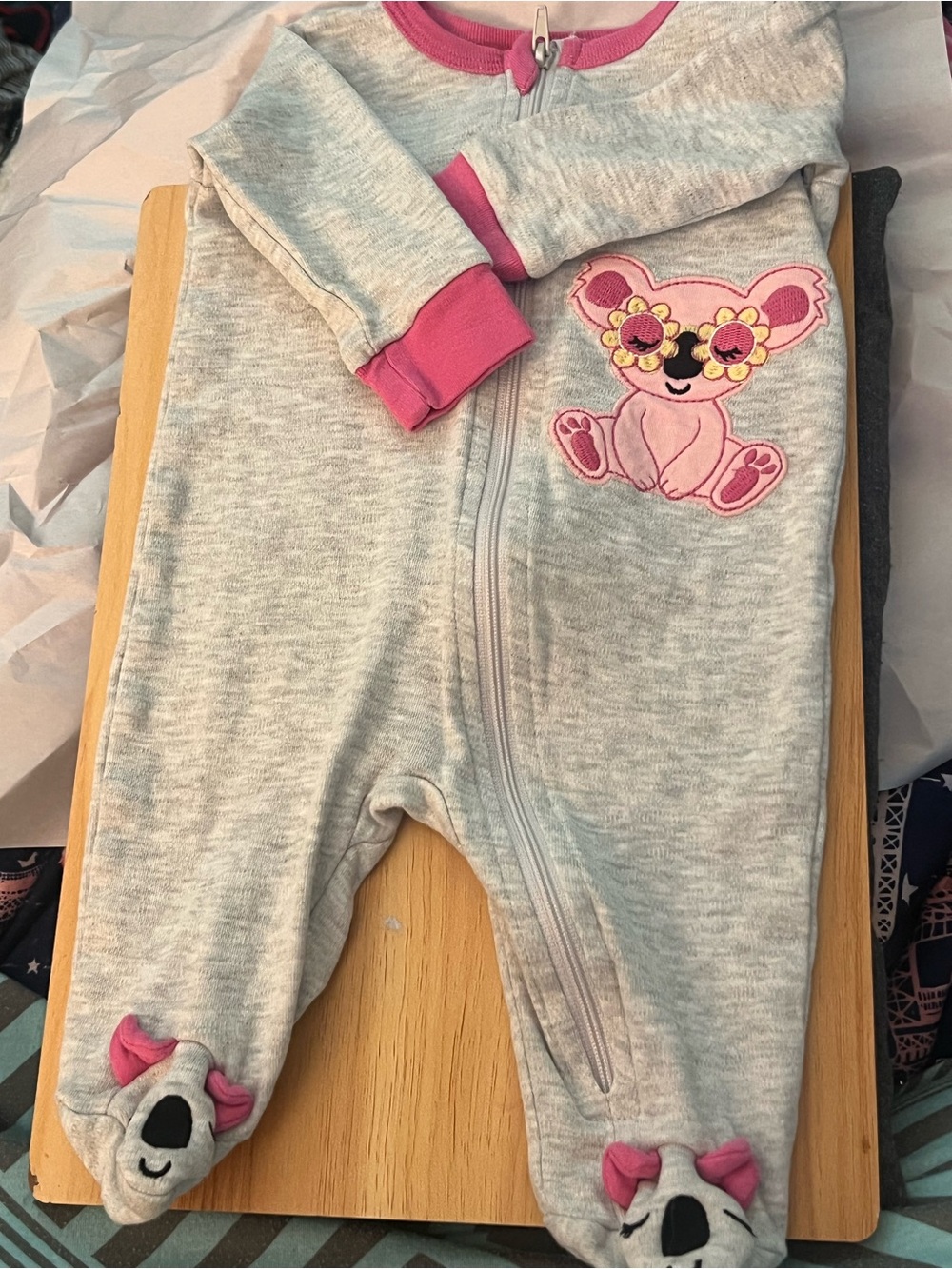 Koala Kids Heather Gray and Pink Footed One-Piece Romper